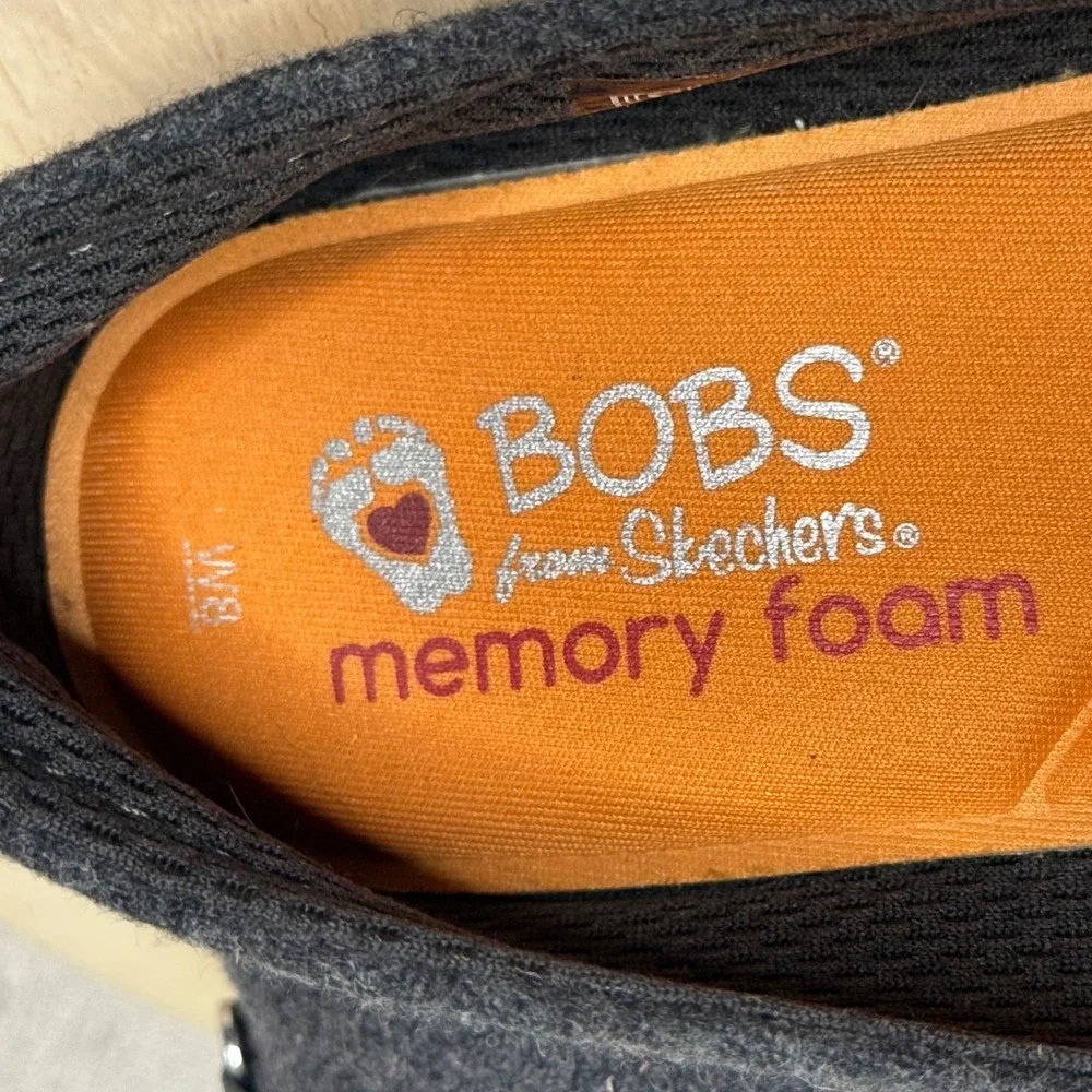 Skechers BOBS for Dogs Frenchie Boston Terrier Gray Felt Flats 34407 Womens‎ 8